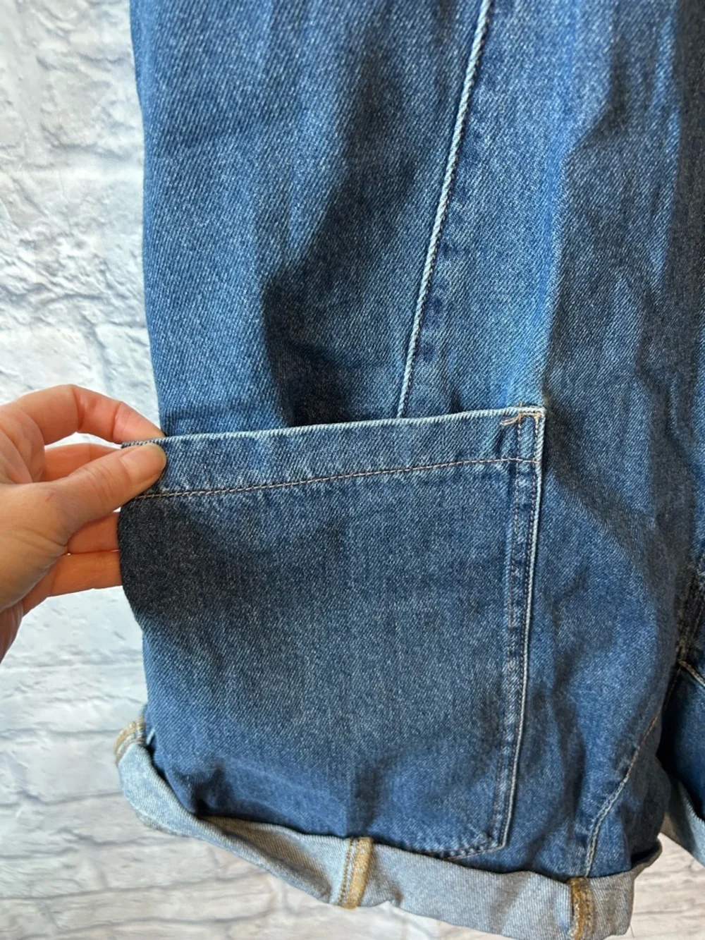 NWT Free People We The Free Highroller Shortall, blue denim, size large - Picture 6 of 8